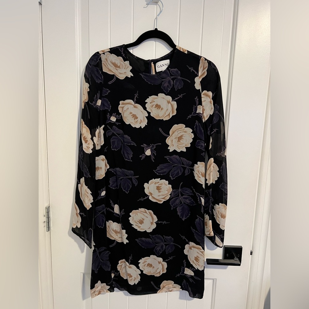 Ganni Black Floral Dress